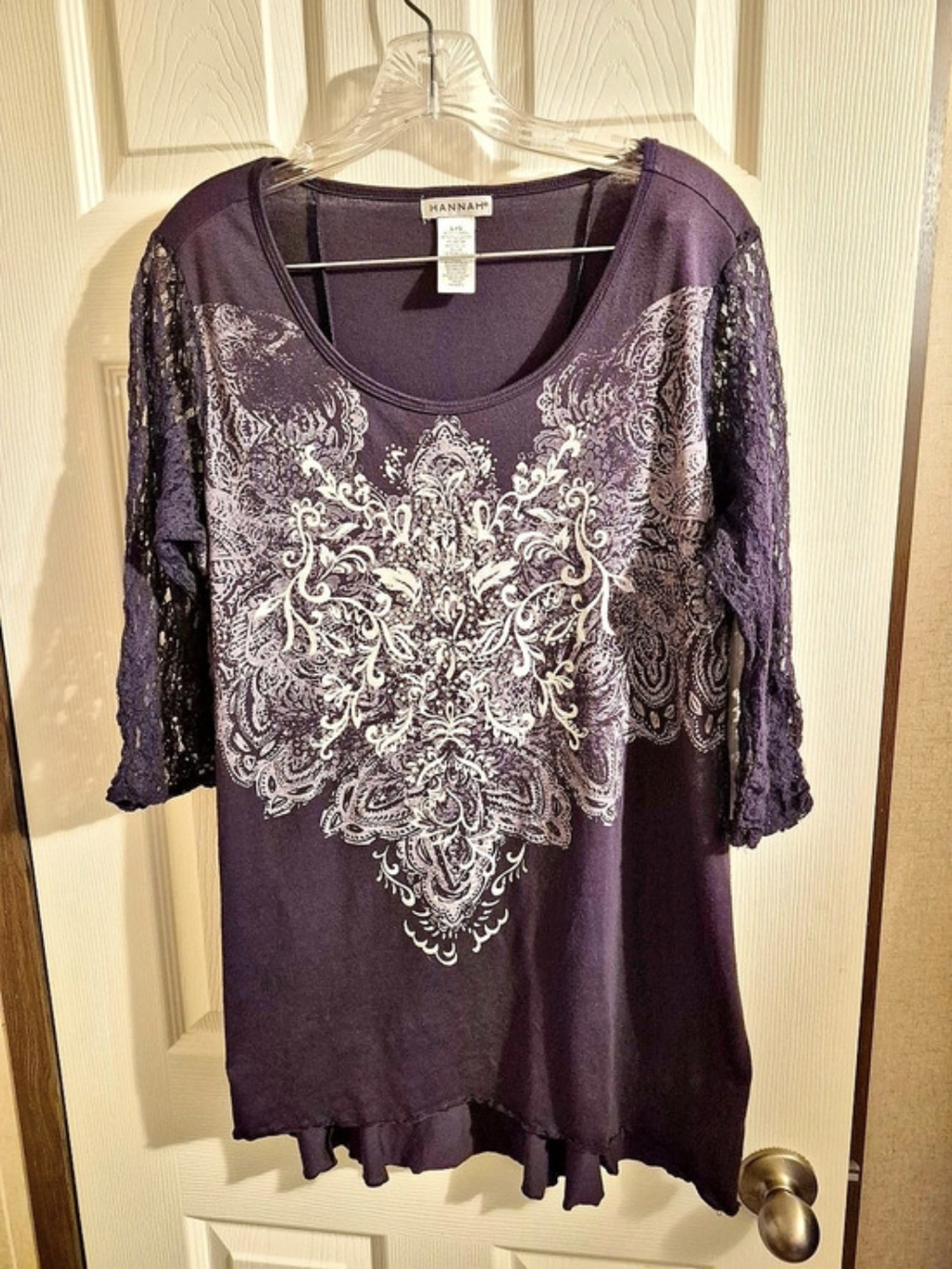 Hannah Purple Lace Sleeve Tunic Size Large
